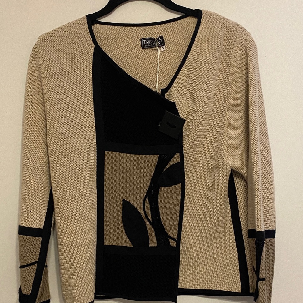 Tivoli Beige and Black Women's Cardigan, unique and tailored.